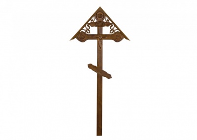 Крест намогильный сосновый "С фигурным орнаментом состаренный с крышкой"  КДС-22